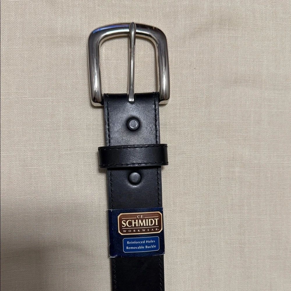 Men's Schmidt Workwear 52” Black Leather Belt with Silver Buckle. NWT